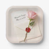 結婚式の招待状のピンクのバラとワックスシール ペーパープレート (正面)