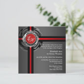 結婚式の招待状の赤い銀製のエンボス 招待状 (スタンド正面)