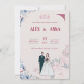 結婚式の招待状 エレガントなピンクの花のカード 招待状 (正面)