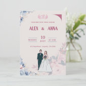 結婚式の招待状 エレガントなピンクの花のカード 招待状 (スタンド正面)