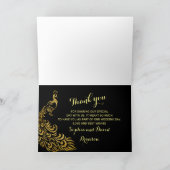 結婚式の招待状 | ゴールドの孔雀 ブラック THANK YOU サンキューカード (内部)
