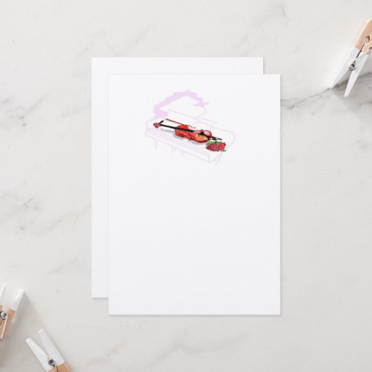 結婚式の招待状 : ピアノ ヴァイオリンとバラ 招待状 (正面/裏面インサイチュ)