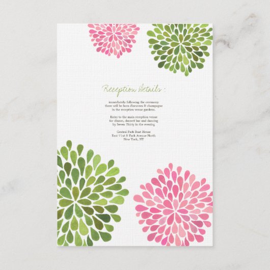 結婚式の招待状　ピンクとグリーンの花のデザイン エンクロージャーカード (裏面)