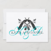 結婚式の招待状　ピーコック　モノグラム　シルバー 招待状 (正面)