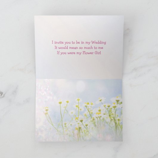結婚式の招待状、フラワーガール、ピンクのゲルベラカード 招待状 (内部)