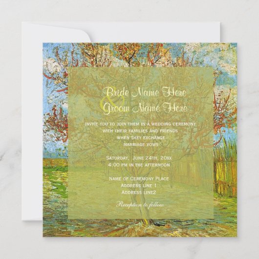 結婚式の招待状。ヴィンテージの花柄、ピンクの桃の木 招待状 (正面)