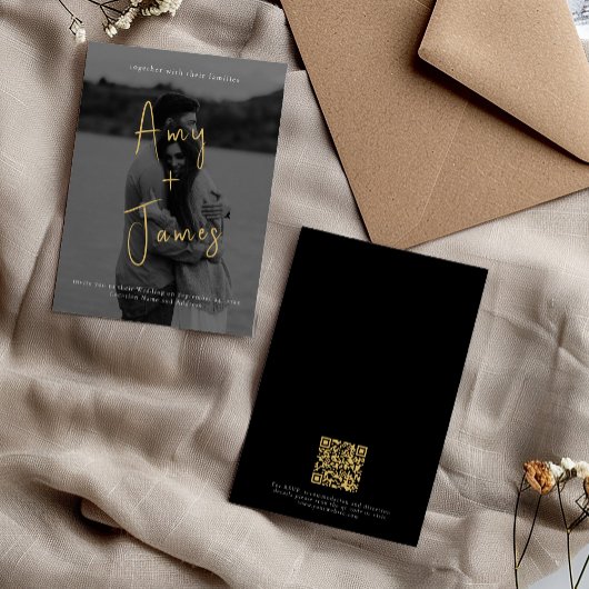 結婚式の招待状（写真とQRコード付き） 招待状