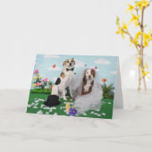 結婚式の招待状、婚礼の日の2匹の犬の写真 カード (黄色い花)