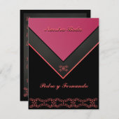 結婚式の招待状 - 私たちの結婚式 - 黒、ピンク、オレンジ 招待状 (正面/裏面)