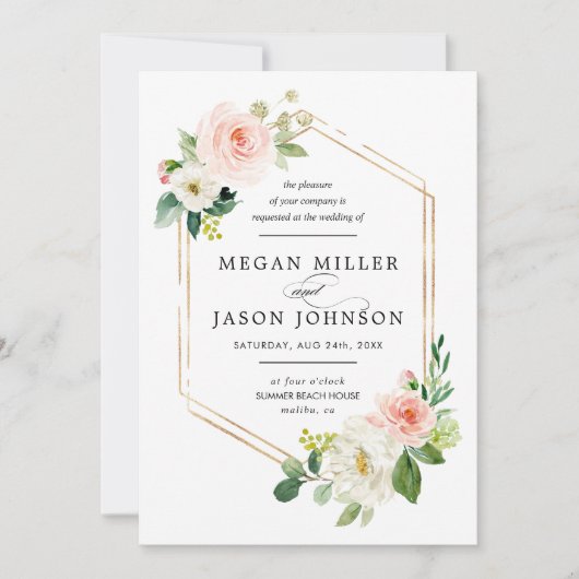 結婚式の招待状, 花, エレガント, クラシック 招待状 (正面)