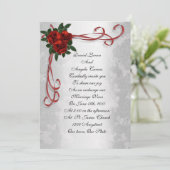 結婚式の招待状 赤いバラとリボン 招待状 (スタンド正面)