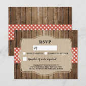 結婚式の招待状 赤チェック BBQ 麻の布 招待状 (正面/裏面)
