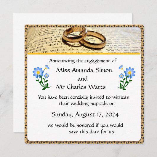 結婚式の招待状(2つの指輪と聖書) 招待状 (正面/裏面)