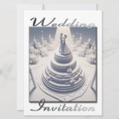 結婚式の招待状 3D カップルがケーキの上でダンス 招待状 (正面)