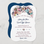 結婚式の招待 |ほこりっぽいブルーピンクフローラブーケ 招待状 (正面/裏面)