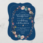 結婚式の招待 | ダスティブルーピンクフローラリース 招待状 (正面/裏面)