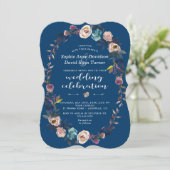 結婚式の招待 | ダスティブルーピンクフローラリース 招待状 (スタンド正面)