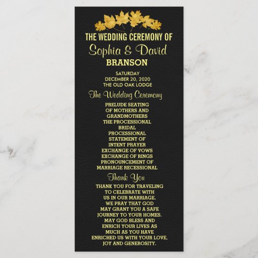 結婚式の招待 | 金ゴールド秋葉皮革プログラム プログラム (正面)