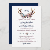 結婚式の招待 |〔雄ジカの〕枝角ダスティブルーピンクフローラ 招待状 (正面/裏面)