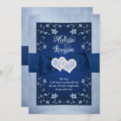 結婚式の招待 | 青王室の、ほこりっぽい青、ハート (正面/裏面)