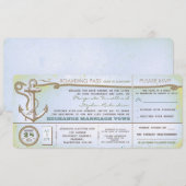 結婚式の搭乗券 ヴィンテージ風チケット（RSVP付き） 招待状 (正面/裏面)