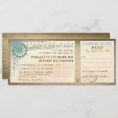 結婚式の搭乗券 ヴィンテージ風チケット（RSVP付き） 招待状 (正面/裏面)