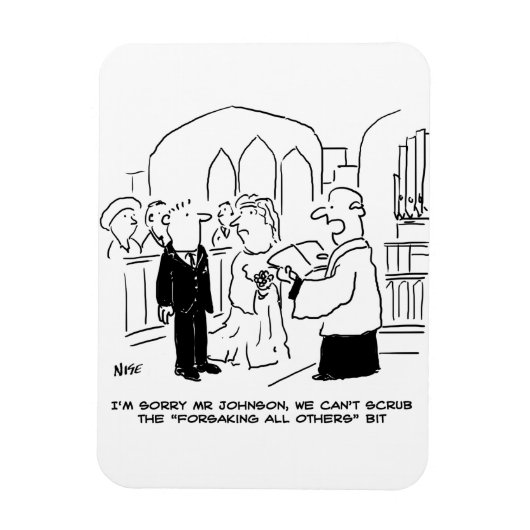結婚式の教会式で牧師が誓いの言葉を消せないと新郎に伝える マグネット (縦)