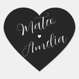 結婚式の新婦新郎の名前（黒と白） ハートシール