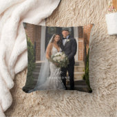 結婚式の新郎新婦のためのオーダーメイド家族名写真 クッション (ブランケット)