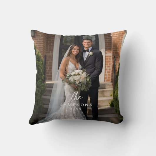 結婚式の新郎新婦のためのオーダーメイド家族名写真 クッション (裏面)