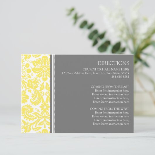 結婚式の方向はレモン灰色のダマスク織を梳きます エンクロージャーカード (スタンド正面)
