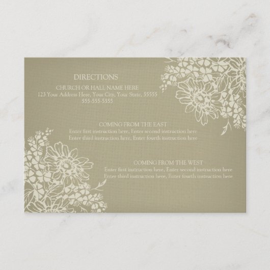 結婚式の方向はヴィンテージの花柄を梳きます エンクロージャーカード (正面)
