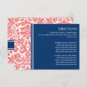 結婚式の方向は珊瑚の青いダマスク織を梳きます エンクロージャーカード (正面/裏面)