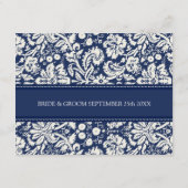 結婚式の方向は青いダマスク織を梳きます エンクロージャーカード (裏面)