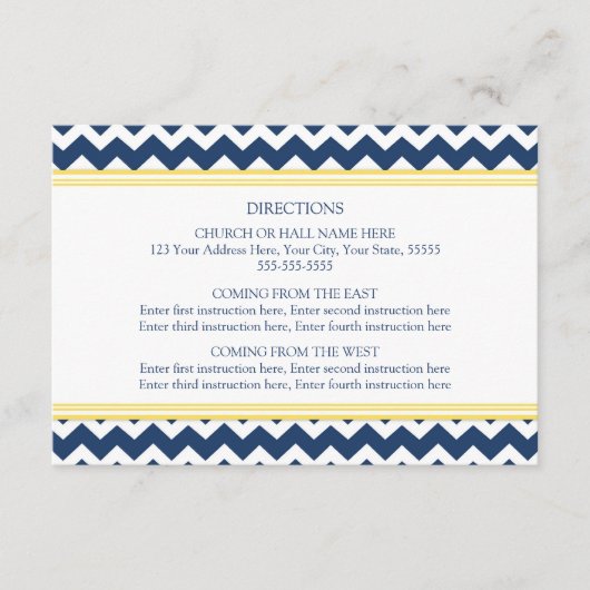 結婚式の方向は青く黄色いシェブロンを梳きます エンクロージャーカード (正面)