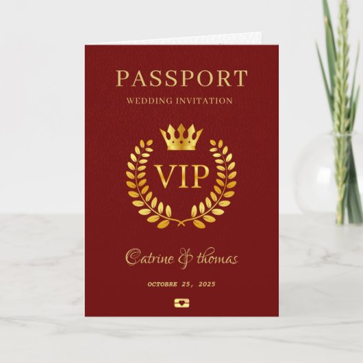 結婚式の旅先 赤いパスポート 世界地図 VIP 招待状 (正面)