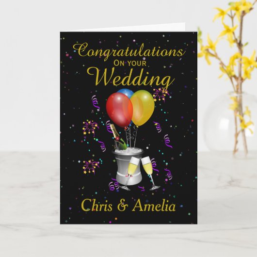 結婚式の日おめでとうワきらめくイン カード (黄色い花)