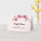 結婚式の日にカップルのために水の色ピンクの花 カード (黄色い花)