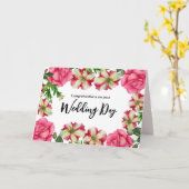 結婚式の日にカップルのために水の色ピンクの花 カード (黄色い花)