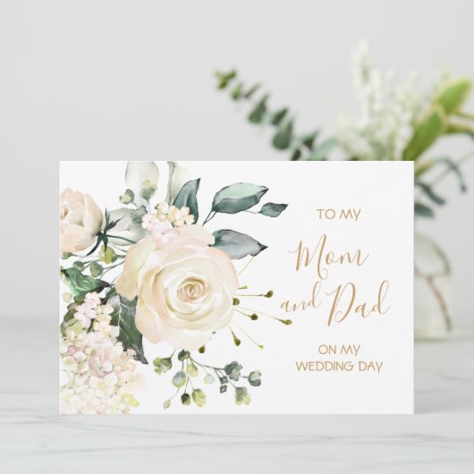 結婚式の日に両親へ ホワイトローズを カード (スタンド正面)