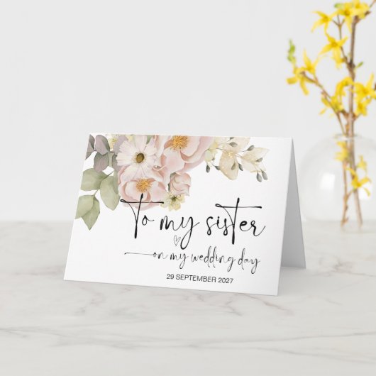 結婚式の日に妹に感謝する新郎新婦 カード (黄色い花)