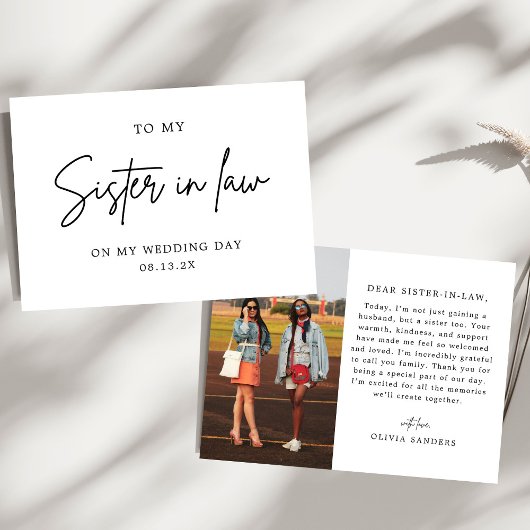 結婚式の日に義理の姉に写真を送る サンキューカード