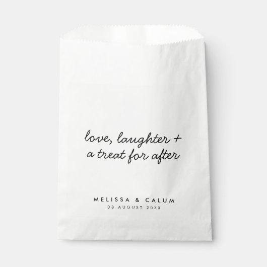 結婚式の日のおごり |ミニマルモダンリストスクリプト白 フェイバーバッグ (正面)
