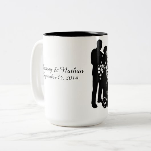結婚式の日のシルエットパーソナライズされたマグカップ ツートーンマグカップ (正面左)