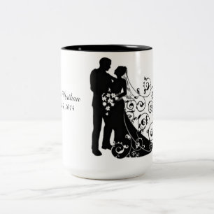 結婚式の日のシルエットパーソナライズされたマグカップ ツートーンマグカップ