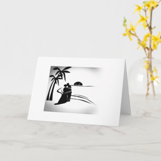 結婚式の日のシルエット新郎新婦おめでとう カード (黄色い花)