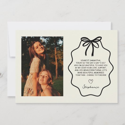 結婚式の日の写真に私の花嫁を手で描いた 招待状 (裏面)