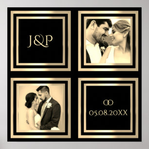 結婚式の日の写真のメモリブラック金ゴールドポスター ポスター