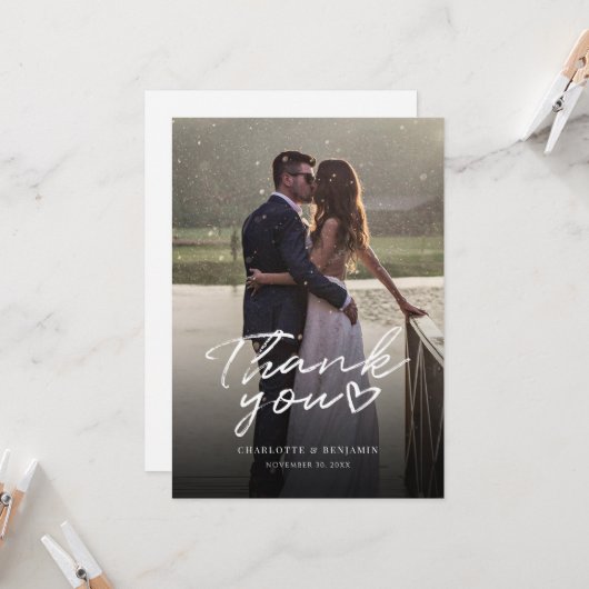 結婚式の日の写真の手書きサンキューカード カード (正面/裏面インサイチュ)