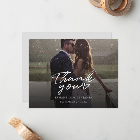 結婚式の日の写真の手書付き感謝 ノートカード (正面/裏面インサイチュ)